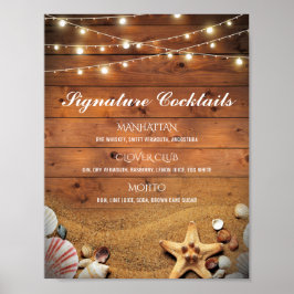 Rustik Starfish Beach Namnteckning Cocktail-lista Poster