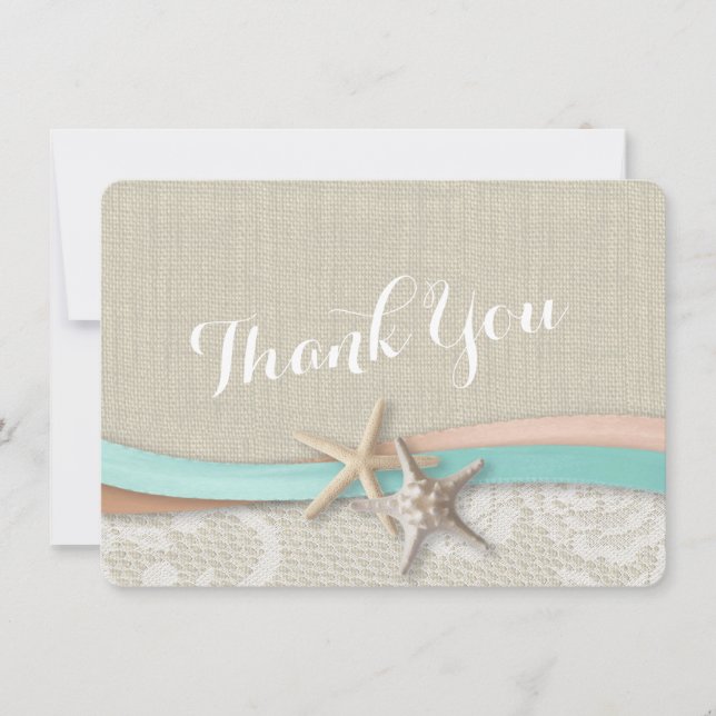 Rustik Starfish och Ribbon Flat Card-Tack Tack Kort (Framsida)