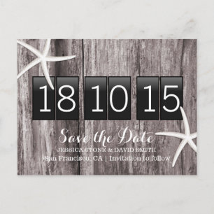 Rustik Starfish Wood Background Spara datumet Meddelande Vykort