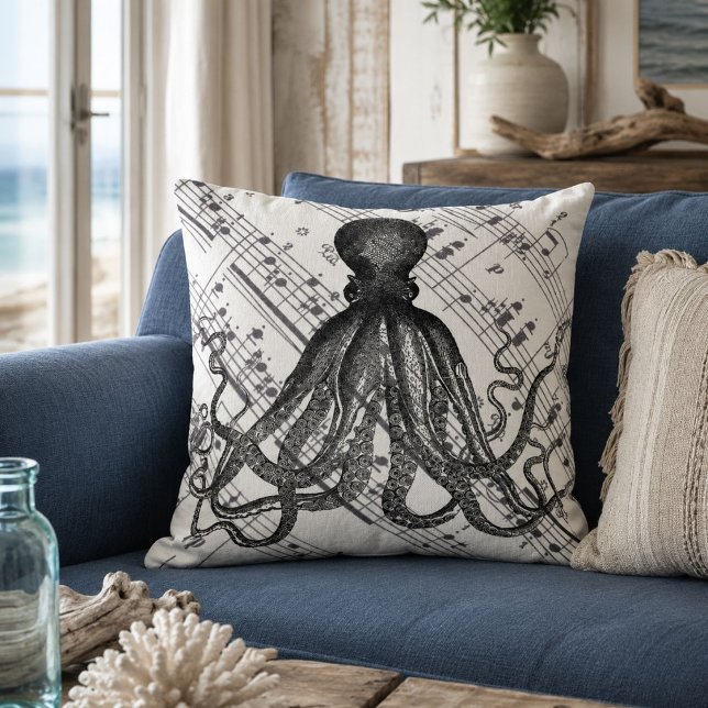 rustik steampunk nautisk modern vintage bläckfisk kudde (rustic steampunk nautical modern vintage octopus throw pillow)