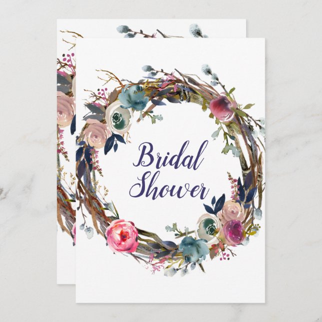 Rustik Sticks Blommigt Wandeden Modern Möhippa Inbjudningar (Fram/baksida)