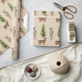 Rustik stil Mönster med hjort och ädelgran Presentpapper