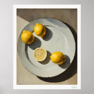 Rustik stilleben med citroner Oljemålning konsttry Poster