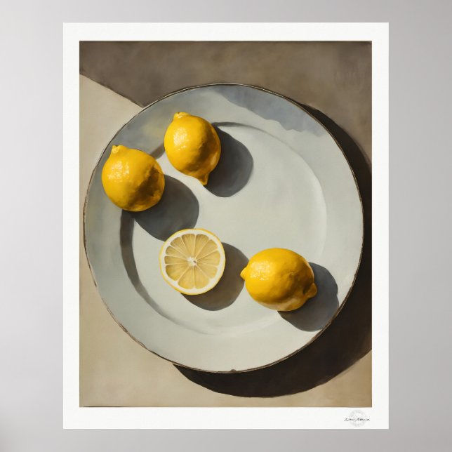 Rustik stilleben med citroner Oljemålning konsttry Poster (Framsidan)