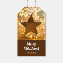 Rustik stjärna och julbelysning presentetikett