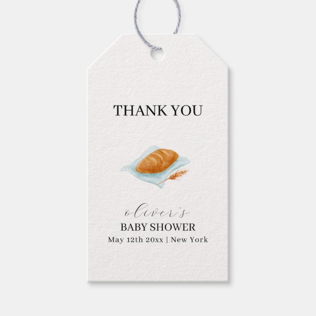 Rustik stötfångare i ugnen babydusch presentetikett (Framsidan)