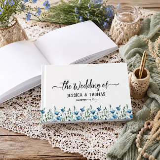 Rustik Støvblå Boho Chic Vildblommor Bröllop Gästböcker