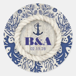 Rustik strandträ för marint marint strå Bröllop Runt Klistermärke