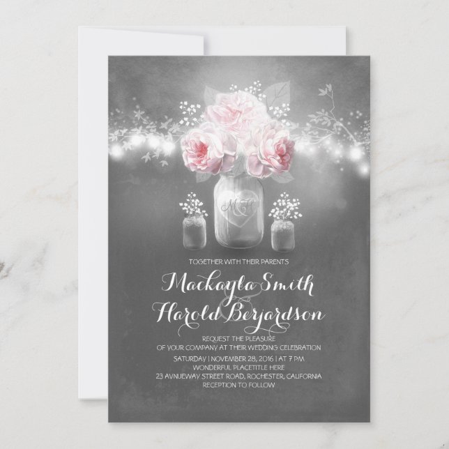 Rustik sträng burk i ljus bröllop inbjudningar (Framsida)