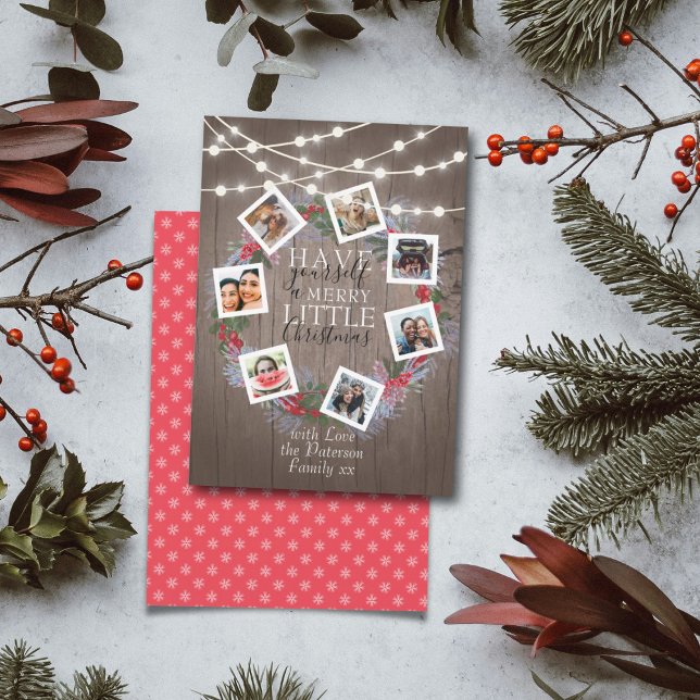 Rustik String Ljus Julfrand 7 Foto Julkort (Skapare uppladdad)