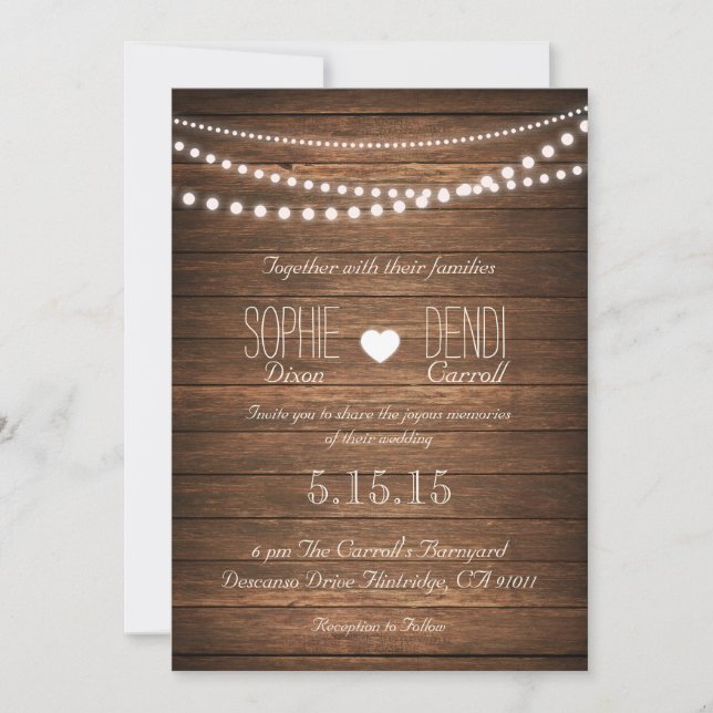 Rustik String of Ljus Wedding Invite (Benvitare) Inbjudningar (Framsida)