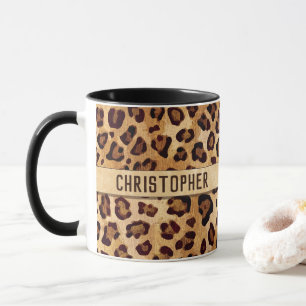 Rustik Struktur Leopard Skriv ut Namn Mugg
