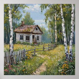 🌲 Rustik Stuga Björk Skog Väggkonst Dekor 🏡