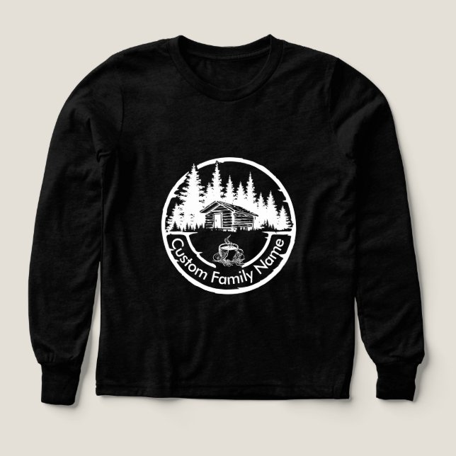 Rustik stuga cabin lada | Anpassat familjenamn T Shirt (Design framsida)