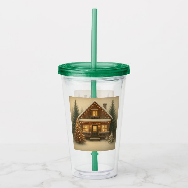 Rustik stuga för vinter/ juluppehåll take away mugg (Framsida)