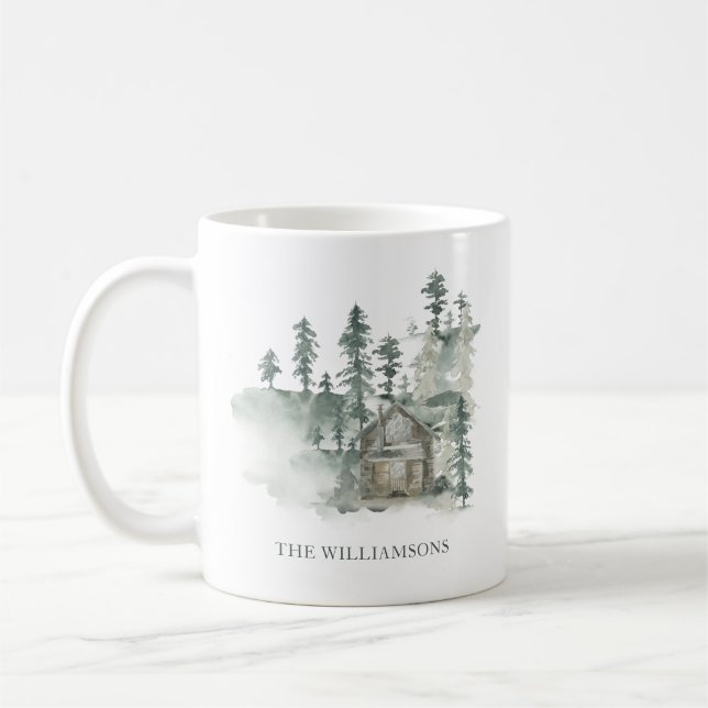 Rustik Stuga Skoggrön Personlig Jul Kaffemugg (Vänster)