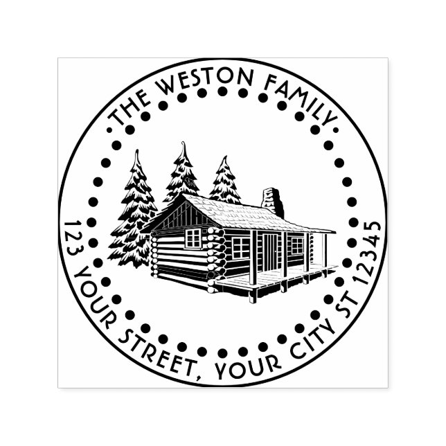 Rustik stuga vinter snö namn returadress självfärgande stämpel (Design)