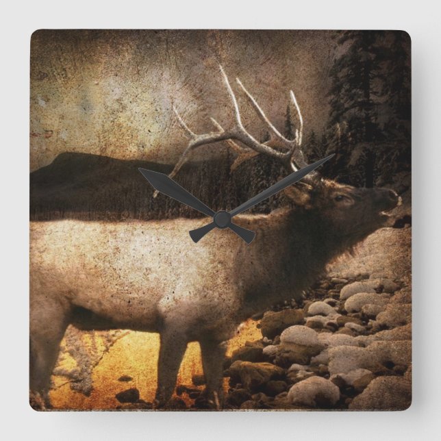 Rustik stuvstuga, skogsälk i bergsområden fyrkantig klocka (Framsida)