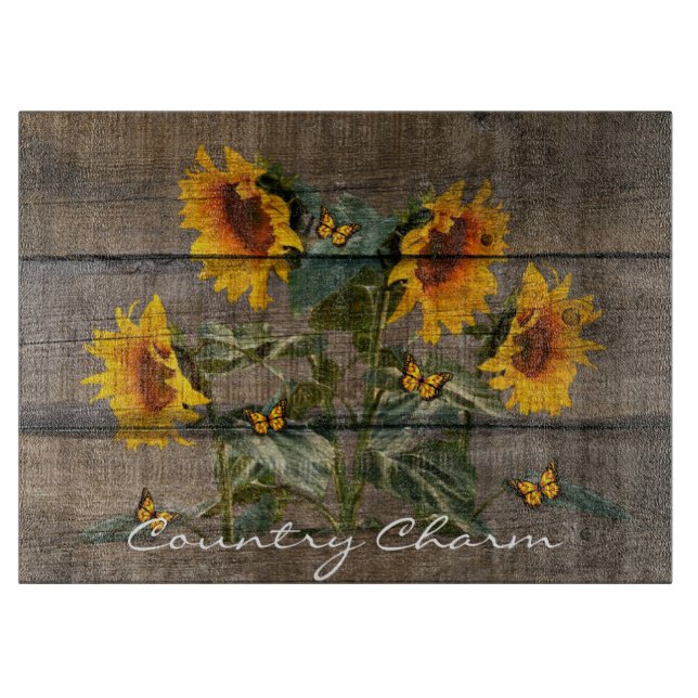Rustik Sunblommor Butterflies Barn Board (Framsidan)