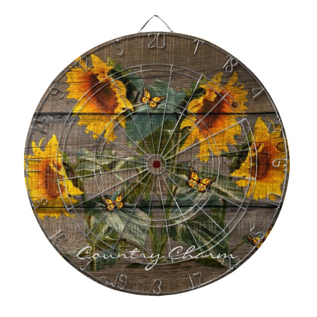 Rustik Sunblommor Butterflies Barn Board Darttavla (Framsidan)