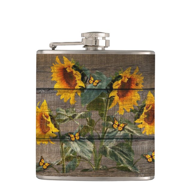 Rustik Sunblommor Butterflies Barn Board Fickplunta (Framsidan)