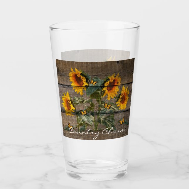 Rustik Sunblommor Butterflies Barn Board Glaskopp (Framsida)