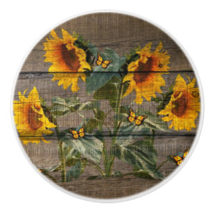 Rustik Sunblommor Butterflies Barn Board Knopp