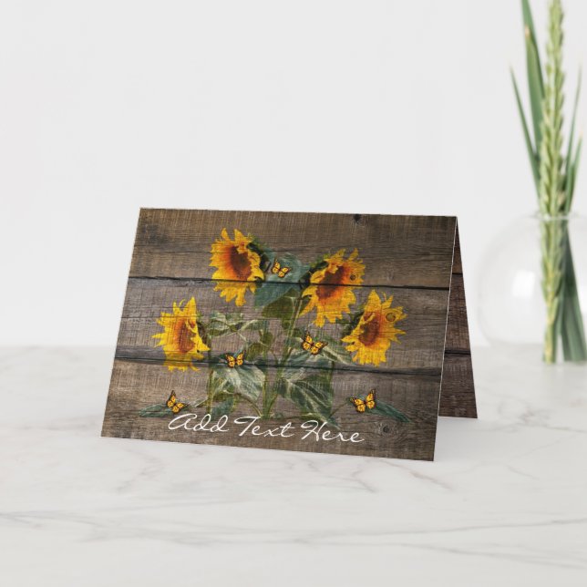 Rustik Sunblommor Butterflies Barn Board Kort (Framsida)