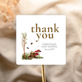 Rustik Svamp Skog Bebis Shower Fyrkantigt Klistermärke