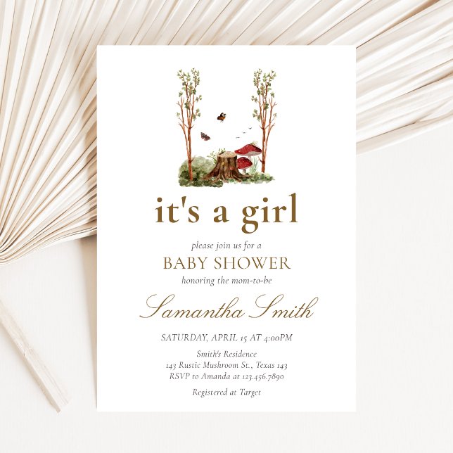 Rustik Svamp Skog Bebis Shower Inbjudningar (Mushroom Rustic Woodland Baby Shower Invitation)