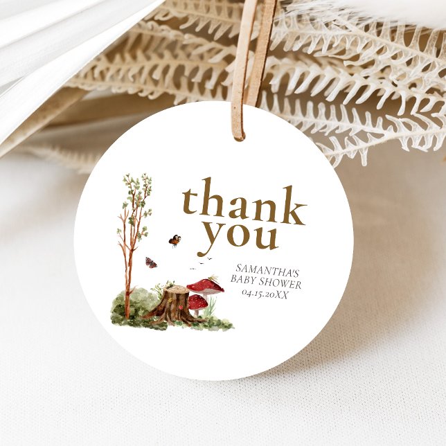 Rustik Svamp Skogsbarn Baby Shower Gåvor Etiketter (Mushroom Rustic Woodland Baby Shower Favor Tags)