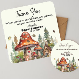 Rustik svamp Woodland Baby Shower Tack Fyrkantigt Klistermärke