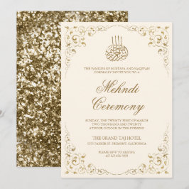 Rustik Svängande Ram Kräm och Guld Muslim Mehndi Inbjudningar