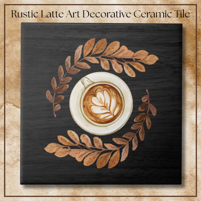 Rustik Svart Akvarell Latte Konst Dekorativ Kakelplatta (Rustic Black Watercolor Latte Art Decorative Square)