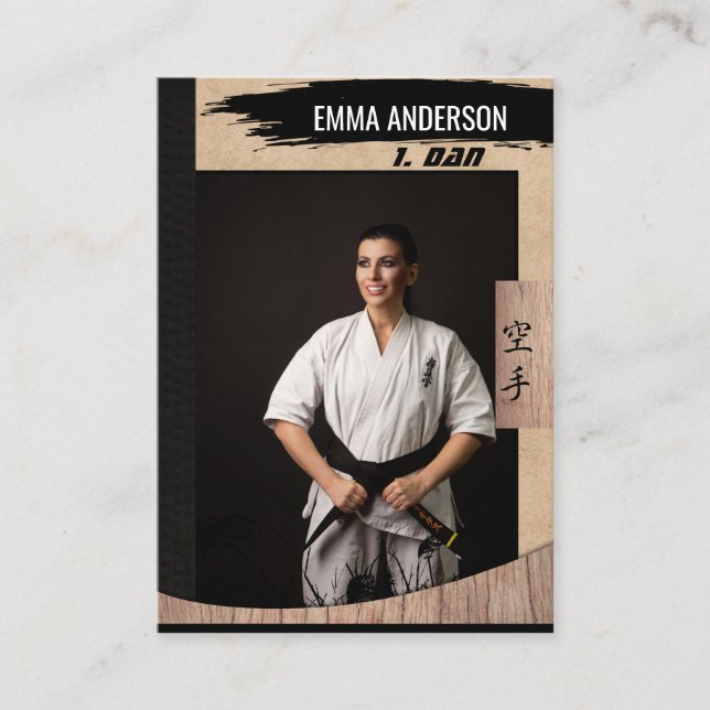 Rustik svart bälte i karate av trä handelskort visitkort (Framsida)