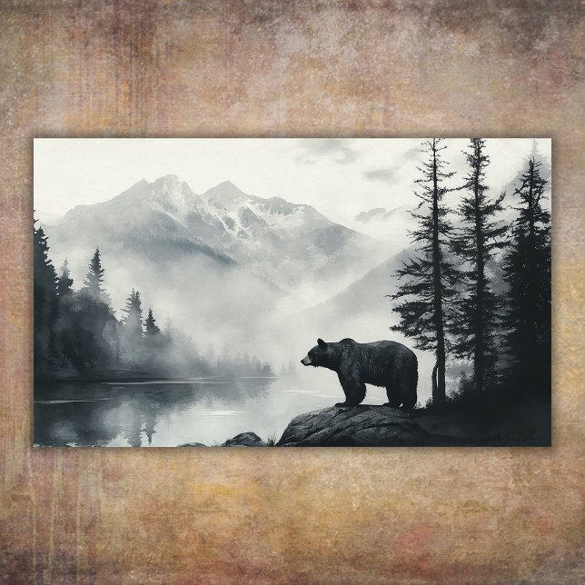 Rustik Svart Björn Berg Skog Vildmark Poster (Rustic Black Bear Mountain Forest Wilderness Poster)