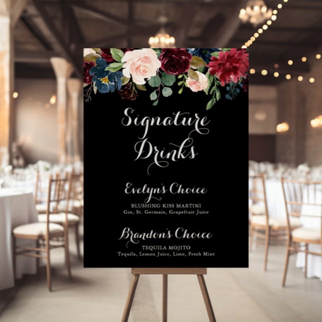 Rustik Svart Botanisk Signatur Dryckeskylt Poster (Skapare uppladdad)