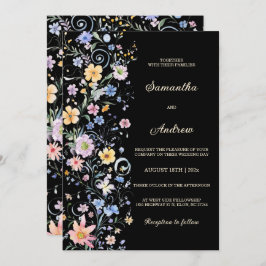 Rustik svart bröllopsmall med vilda blommor Mall