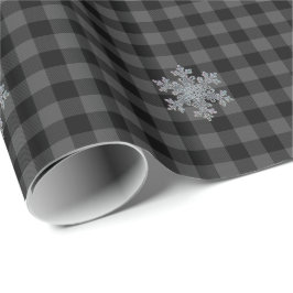 Rustik svart, grå Tartan rutmönster - snöflinga Presentpapper