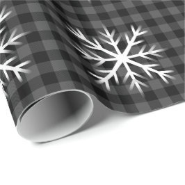 Rustik svart, grå Tartan rutmönster - snöflinga Presentpapper