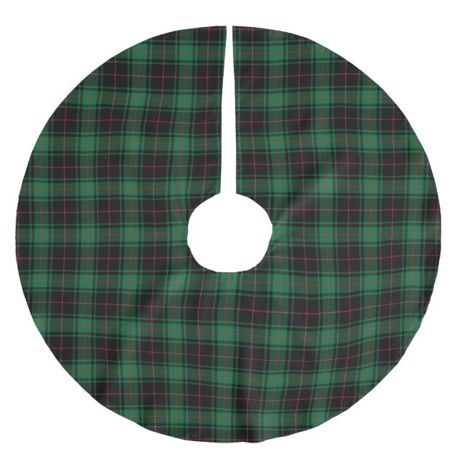 Rustik svart grön röd tartan rutmönster julgransmatta borstad polyester (Framsidan)