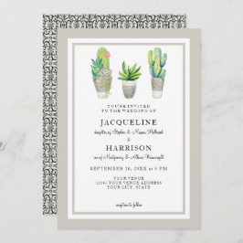Rustik svart i vit panel Succulus n Cactus Art Inbjudningar