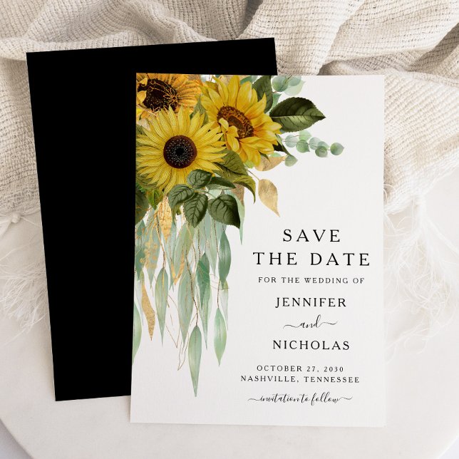 Rustik, svart och vit, Blommigt Spara Datumet (Elegant Black And White Sunflower Save The Date)