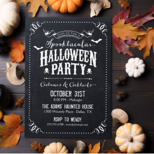 Rustik Svart och Vit Halloween Kostymfest Inbjudningar