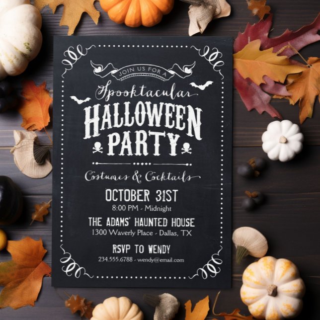 Rustik Svart och Vit Halloween Kostymfest Inbjudningar (Skapare uppladdad)