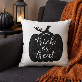 Rustik svart pumpa trick or treat-skrift kudde