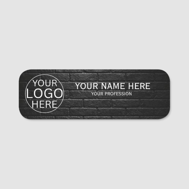 Rustik svart stil anpassad logotyp anställd magnet namnbricka (Framsida)