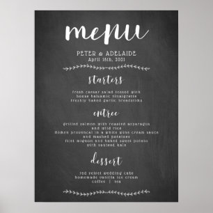 Rustik svart tavla bröllopsmeny skylt/affisch poster