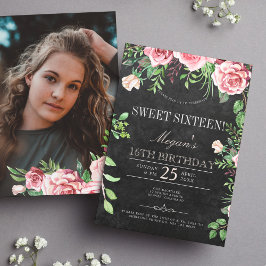Rustik svart tavla Rosa rosor FOTO Sweet Sixteen Inbjudningar