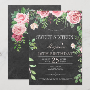 Rustik svart tavla Rosa rosor Trädgård Sweet Sixte Inbjudningar